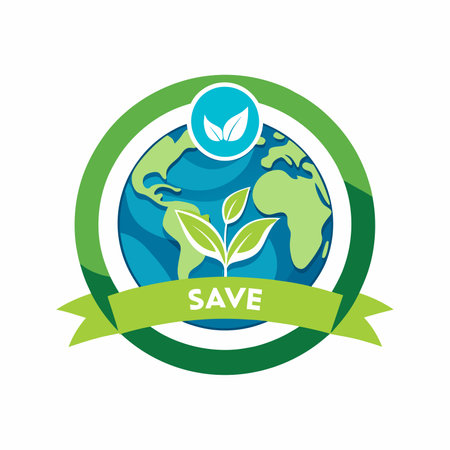 Earth badge with save tag line Mascot Icon Vector Design Modern Logoのイラスト素材
