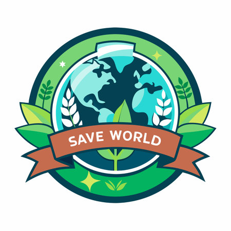 Earth with text save world eco friendly concept Vector Design Logo Mascot Modern Symbolのイラスト素材