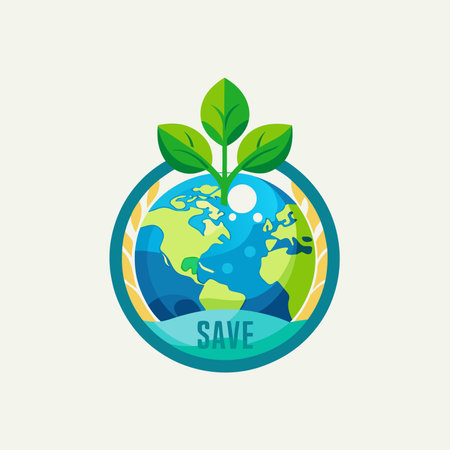 Trendy Mascot of Earth Globe with Leaves Vector Logo Icon Designのイラスト素材