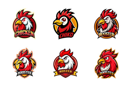 Chicken Rooster head mascot logo. Aggressive Rooster or cock Mascot logo template collectionのイラスト素材