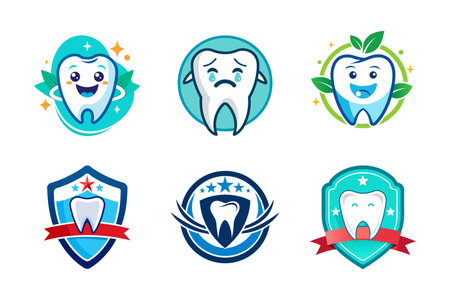 Set of dental and dentist tooth logo vector illustration template, collection of various dentist tooth mascot logo iconsのイラスト素材