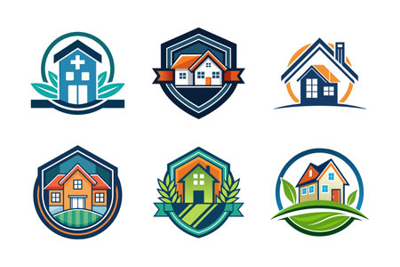 Real Estate Logo, house mascot logo icon set and home badge icons collectionのイラスト素材