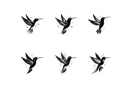 Vector Sparrow Set. Set of Birds logo icons Illustrations. silhouette black color vector art illustrationのイラスト素材