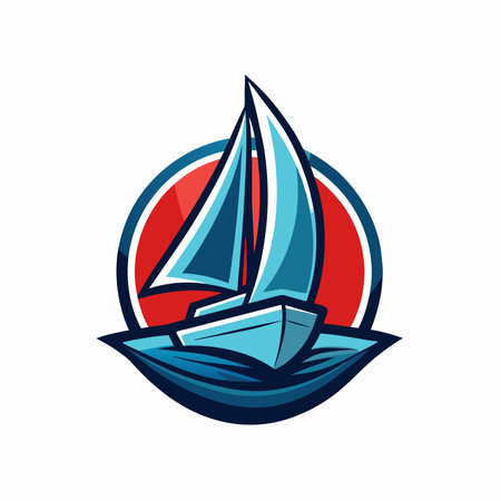 A minimalist Boat Logo vector art illustration, simple Sailing Boat icon logoのイラスト素材