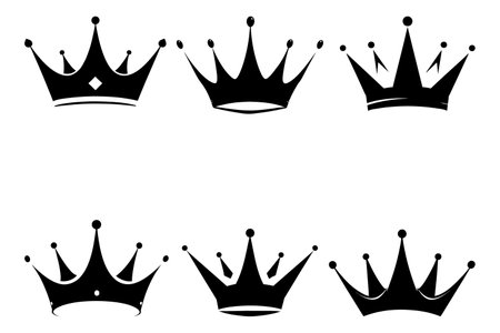 A collection of black crowns silhouette isolated Crown symbol collection Vector illustration logo icon designのイラスト素材