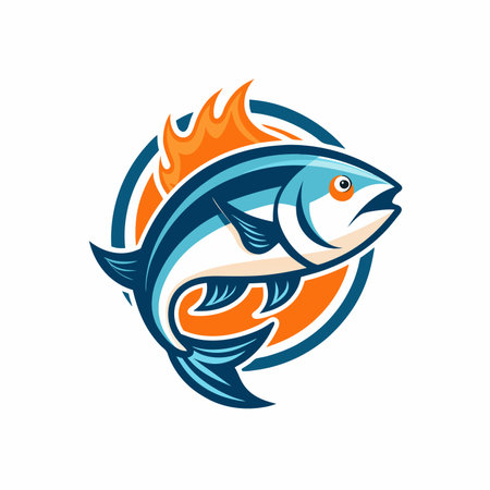 Fish with fire flames mascot logo icon vector design isolatedのイラスト素材
