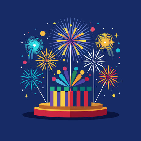 Vibrant fireworks burst, creating a dazzling and colorful spectacle for spectators. logo icon vector designのイラスト素材