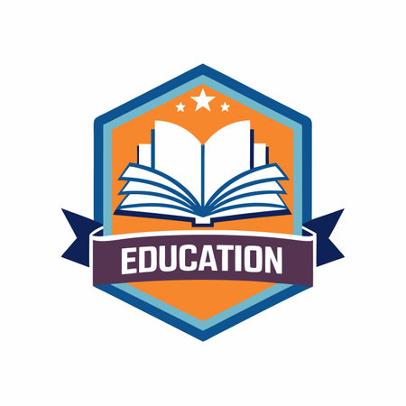 Education logo design with book Globe badge with leaves Icon Vector Mascot Logo Design Symbol for Language School with textのイラスト素材