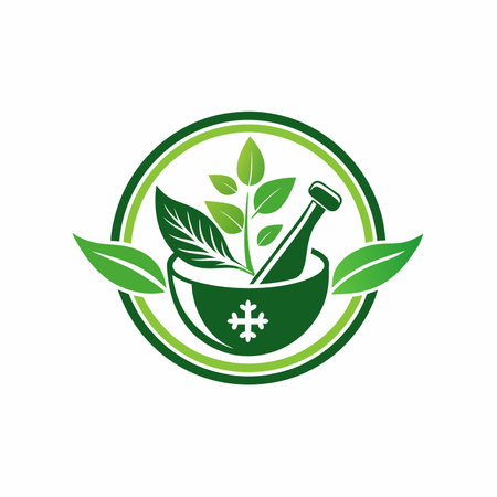 Bowl and leaves herbal medicine.Logos for medicine, doctor, hospital and pharmacy. icon vectorのイラスト素材