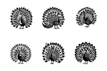 Collection of peacock birds logo icon, peacock birds silhouette vector illustrationのイラスト素材