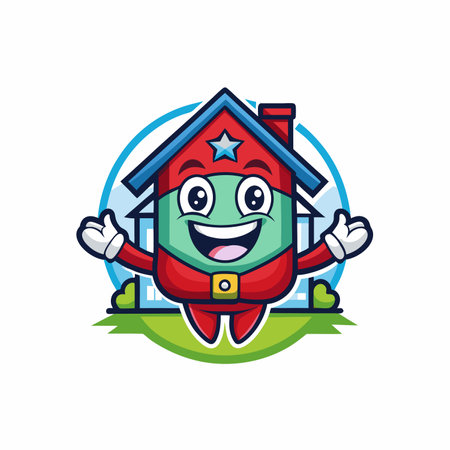 Residential School Protection Logo Vector, Symbolizing Security and Safety icon with cartoon shaped icon badgeのイラスト素材