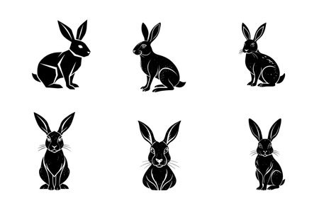 Vector Rabbit Set. Set of hare easter logo icons Illustrations. silhouette black color vector art illustrationのイラスト素材