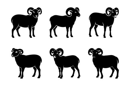 Vector Sheep Set. Set of Goat logo icons Illustrations. silhouette black color vector art illustrationのイラスト素材