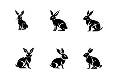 Set of Rabbit vector art silhouette. Hare easter logo icon illustration designのイラスト素材