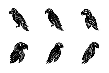 Collection of parrot birds logo icon, parrot birds silhouette vector illustrationのイラスト素材