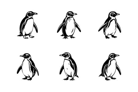 penguin silhouette minimal artwork set. collection of penguin logo iconのイラスト素材