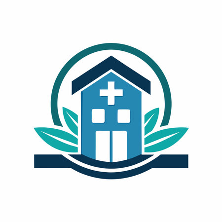 Medical Shield Icon Depicting a Central Cross Symbol Surrounded by Laurel Branches logo vector, Highlighting Health and Protection, hospital designのイラスト素材