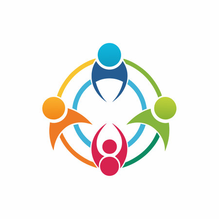 Abstract logo diversity and togetherness people sitting in circle community icon vector design unity, family, and teamwork.のイラスト素材