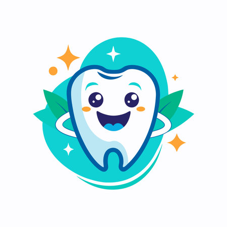 Dental smile logo template vector icon, realistic simple tooth cartoon happy designのイラスト素材