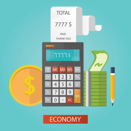 vector illustration of global economy financial adviser, calculator with cashのイラスト素材