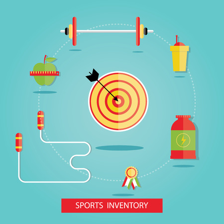 Modern vector illustration of sport equipments, sports inventoryのイラスト素材