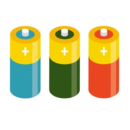 Vector set of battery. Electricity charge technology. Energy concept. Set of accumulator alkaline batteryのイラスト素材