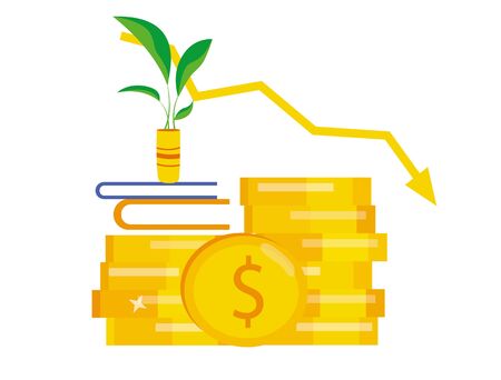 Modern vector illustration of world financial crisis. Oil price drop. Collapse of the economy. Bankruptcy. Down arrow stocks graph. Economy stock market crash down. Depression amid losing money.のイラスト素材
