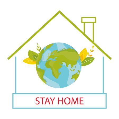 illustration of world self quarantine. People at home. Stay at home concept. Epidemic prevention. Fears of getting COVID-19 coronavirus. Social media campaign. Earth under the dome. Virusのイラスト素材