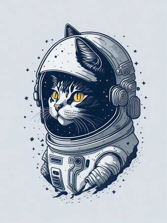 Astronaut cat in space. Vector hand drawn illustration. Design for t-shirt.の素材