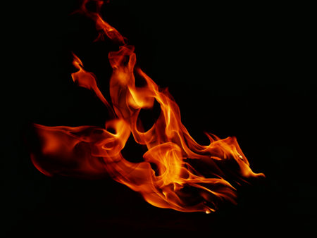 Flame Flame Texture For Strange Shape Fire Background Flame meat that is burned from the stove or from cooking. danger feeling abstract black background Suitable for banners or advertisements.の写真素材