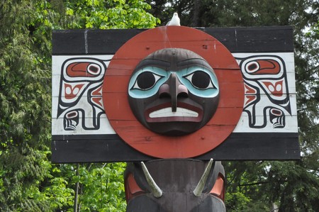 Totem Pole in Stanley Park, Vancouver in Canadaの写真素材