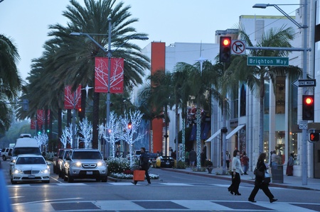 BEVERLY HILLS, CA - DEC 7: Rodeo Drive in Beverly Hills on December 7, 2012. Rodeo Drive is an affluent shopping district known for designer label and haute couture fashion.のeditorial素材