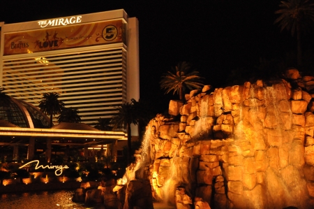 AS VEGAS - DECEMBER 5: Mirage Hotel and Casino on December 5, 2012 on the Strip in Las Vegas, Nevada. An artificial volcano along the Strip that "erupts" nightly from 8 pm to midnight on the hour.のeditorial素材