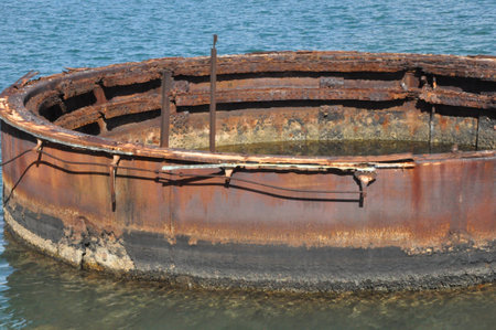 Gun turret at the USS Arizona Memorial at Pearl Harbor, Hawaiiのeditorial素材