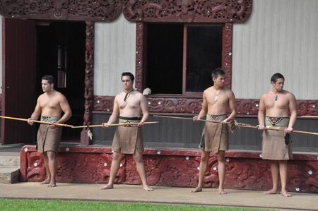Cultural activities at the Polynesian Cultural Center in Laie, Oahu, Hawaii のeditorial素材