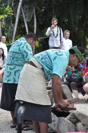 Cultural activities at the Polynesian Cultural Center in Laie, Oahu, Hawaii のeditorial素材