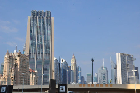 Skyscrapers on Sheikh Zayed Road in Dubai, UAEのeditorial素材