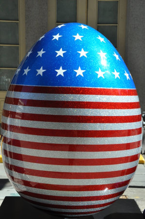 Display at The Faberge Big Egg Hunt in New York from April 1-25, 2014 displaying unique egg sculptures by leading artists and designersのeditorial素材