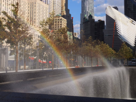 9/11 Memorial at World Trade Center Ground Zero in New York Cityのeditorial素材