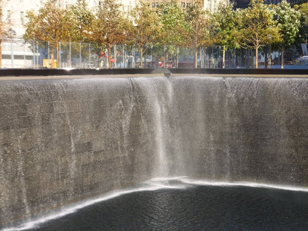 9/11 Memorial at World Trade Center Ground Zero in New York Cityのeditorial素材