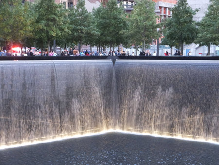 9/11 Memorial at World Trade Center Ground Zero in New York Cityのeditorial素材