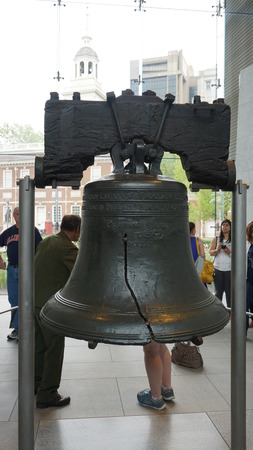 PHILADELPHIA - MAY 9: The Liberty Bell Center housing the symbol of American independence in Philadelphia, on May 9, 2015. The bell originally cracked when first rung after arrival in Philadelphia.のeditorial素材