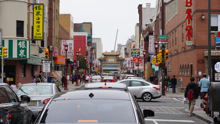 PHILADELPHIA, PA - MAY 9: The Chinatown Friendship Gate, also known as the Chinese Friendship Arch, as seen on May 9, 2015, in Philadelphia, USA.のeditorial素材