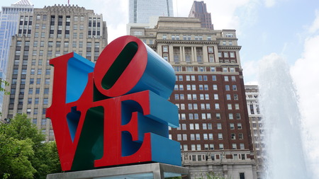 PHILADELPHIA, PA, USA - MAY 10: The Love Park named after the Love statue in Philadelphia, on May 10, 2015. The park is nicknamed for Robert Indiana's Love sculpture that was first placed in 1976のeditorial素材