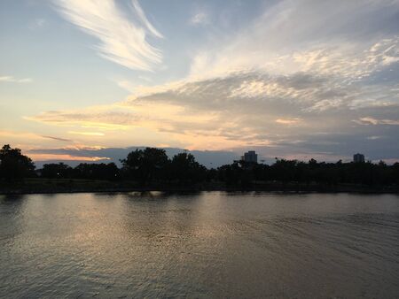 Sunset at the Harbor in Stamford, Connecticutの写真素材