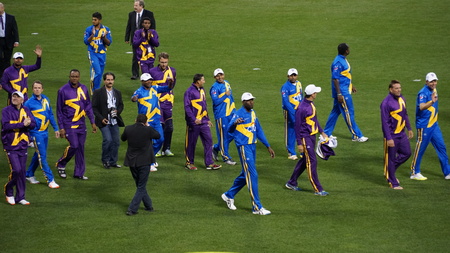 The 2015 Cricket All-Stars Exhibition Match at Citi Field in New York, on November 7. 2015. Sachin's Blasters played Warne's Warriors.のeditorial素材