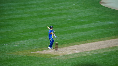The 2015 Cricket All-Stars Exhibition Match at Citi Field in New York, on November 7. 2015. Sachin's Blasters played Warne's Warriors.のeditorial素材