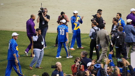 The 2015 Cricket All-Stars Exhibition Match at Citi Field in New York, on November 7. 2015. Sachin's Blasters played Warne's Warriors.のeditorial素材