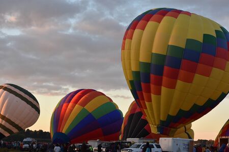 Balloon launch at dawn at the 2016 Adirondack Hot Air Balloon Festivalのeditorial素材
