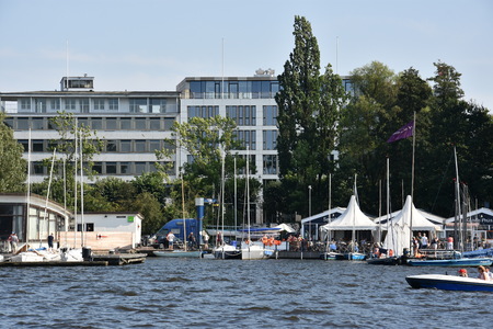 Boats on Lake Alster in Hamburg, Germanyのeditorial素材